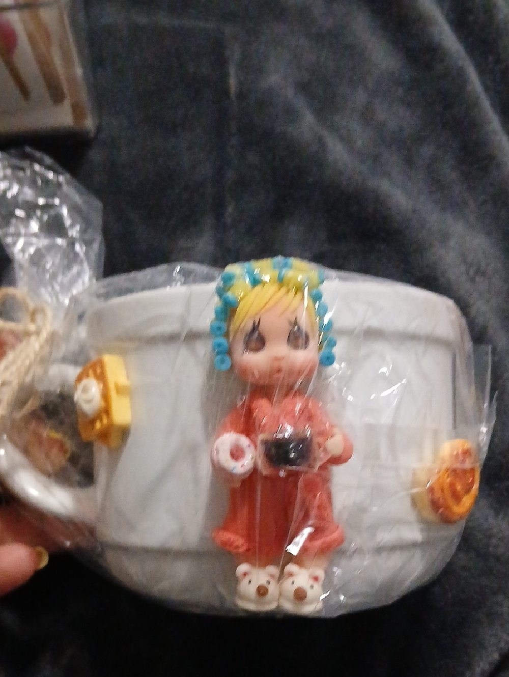 Cute Ceramic Baby Figurine Mug with Doll Accent - White, Orange, Blue, Yellow